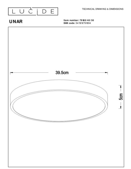 Потолочный светильник Lucide Unar 79185/40/30