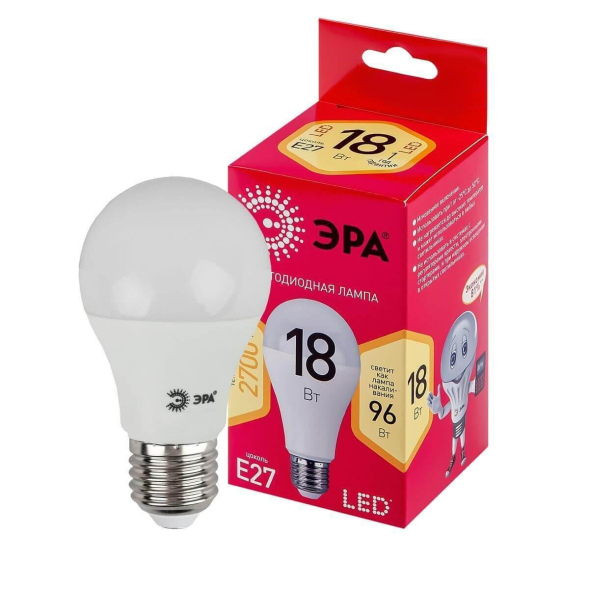 Лампа светодиодная Эра E27 18W 2700K LED A65-18W-827-E27 R Б0051850