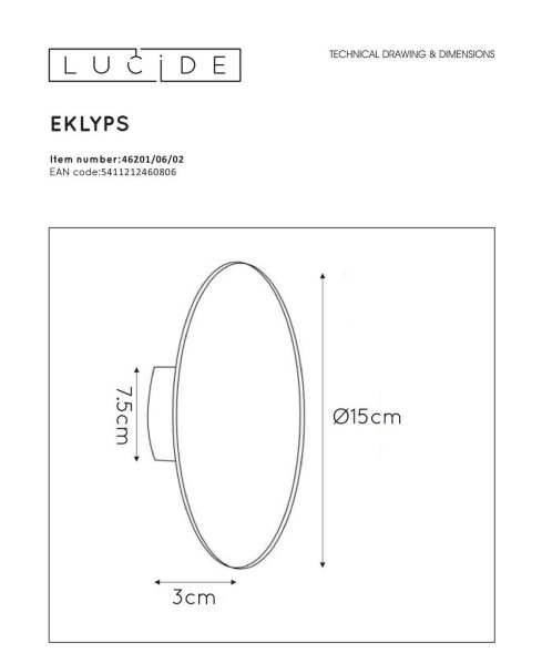 Настенный светильник Lucide Eklyps Led 46201/06/02