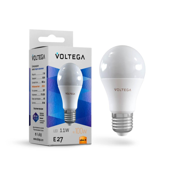 Лампа светодиодная Voltega E27 10.5W 2800К шар матовый VG2-A2E27warm11W 5737