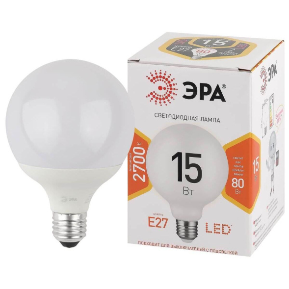 Лампа светодиодная Эра E27 15W 2700K LED G95-15W-2700K-E27 Б0049077