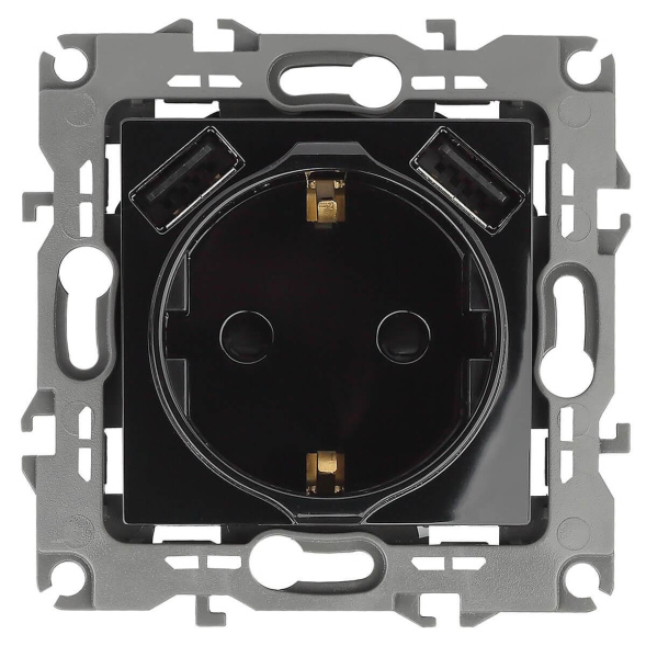 Розетка 2P+E со шторками и 2xUSB Эра 12-4109-06 Б0047845