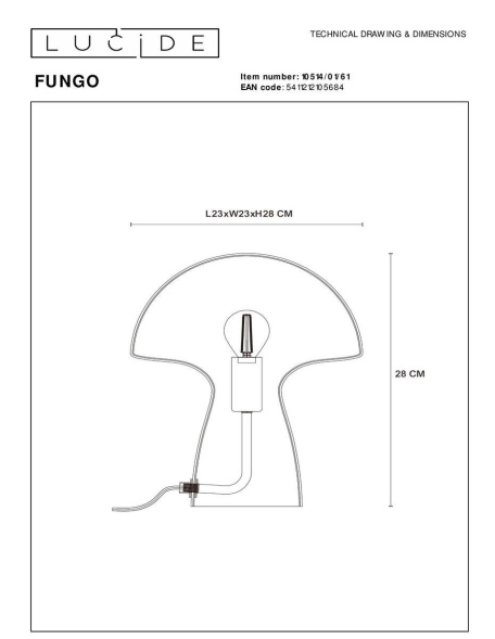 Настольная лампа Lucide Fungo 10514/01/61