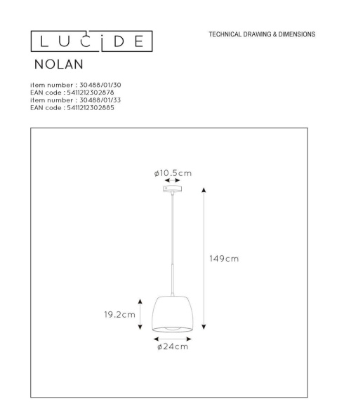 Подвесной светильник Lucide Nolan 30488/01/33