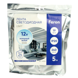 Светодиодная лента Feron LS617 12В 19Вт/м 6500К 5м IP20 48828