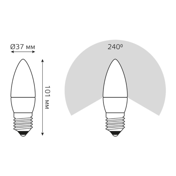 Лампа светодиодная Gauss E27 6W 3000K свеча матовая 33216
