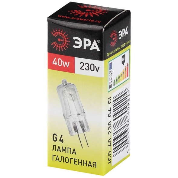Лампа галогенная Эра G4 40W 3000K G4-JCD-40W-230V-CL C0039280
