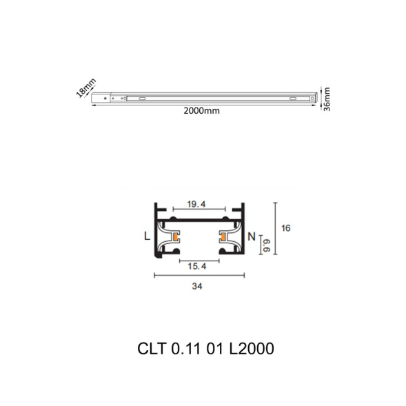 Шинопровод однофазный с питанием и заглушкой Crystal Lux CLT 0.11 CLT 0.11 01 L2000 BL