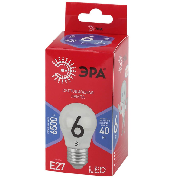 Лампа светодиодная Эра E27 6W 6500K LED P45-6W-865-E27 R Б0045357