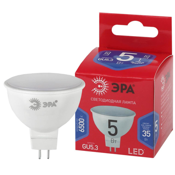 Лампа светодиодная Эра GU5.3 5W 6500K LED MR16-5W-865-GU5.3 R Б0045349