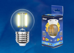 Лампа светодиодная филаментная Uniel E27 5W 3000K прозрачная LED-G45-5W/WW/E27/CL/MB GLM10TR