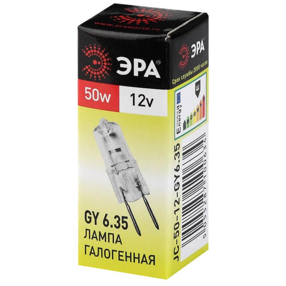 Лампа галогенная Эра GY6.35 50W 3000K GY6.35-JC-50W-12V C0027372