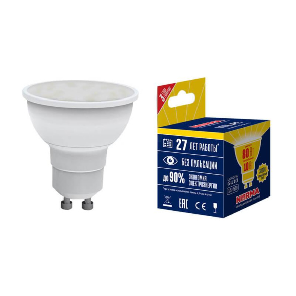 Лампа светодиодная (UL-00003842) Volpe GU10 10W 3000K матовая LED-JCDR-10W/WW/GU10/NR