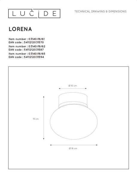 Потолочный светильник Lucide Lorena 03140/18/62