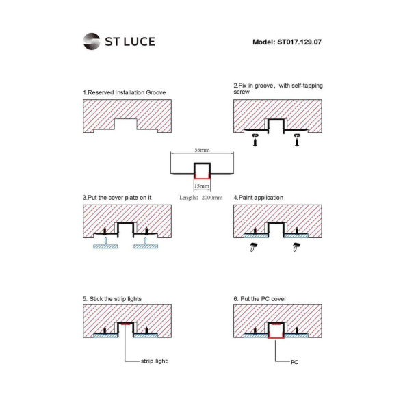 Встраиваемый алюминиевый профиль с рассеивателем ST Luce ST017.129.07