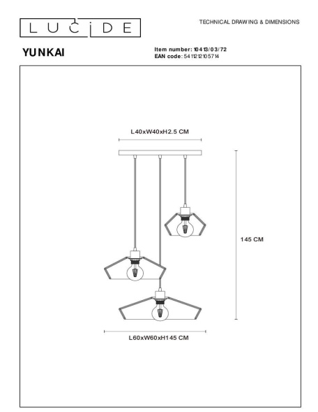 Подвесной светильник Lucide Yunkai 10413/03/72