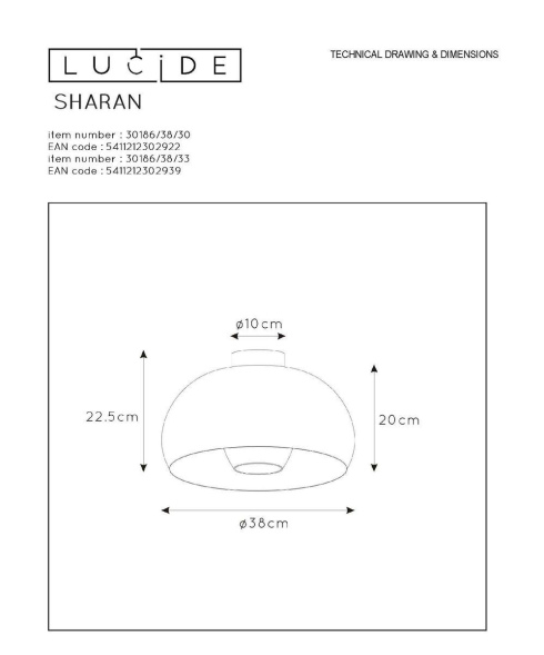 Потолочный светильник Lucide Sharan 30186/38/30