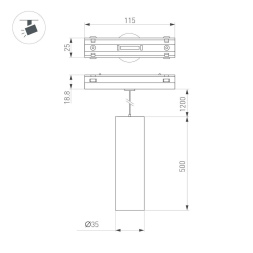 Трековый магнитный светильник Arlight MAG-VIBE-SPOT-HANG-R35-10W Day4000-MIX (BK, 24 deg, 48V, DALI) 045015